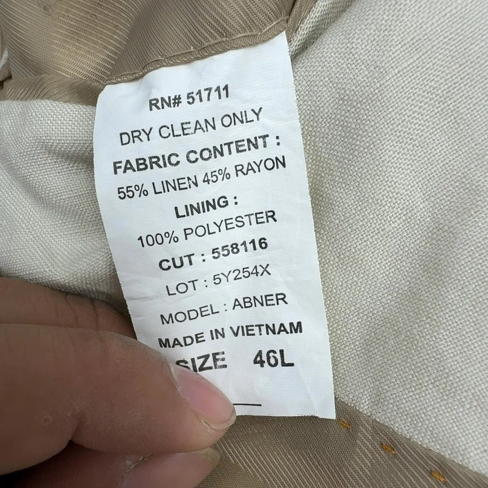 Andrew Fezza Blazer Mens 46L Cream Linen Rayon Blend Two Button Abner Classic